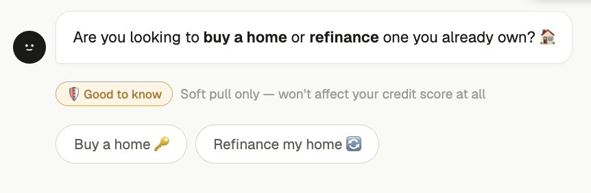 Buy or refinance question with contextual Good to Know tooltip